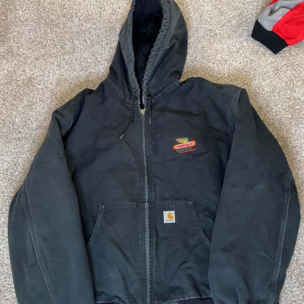 Carhartt J140 BLK Duck Active Jacket Quilted Flannel Lined Dekalb Logo